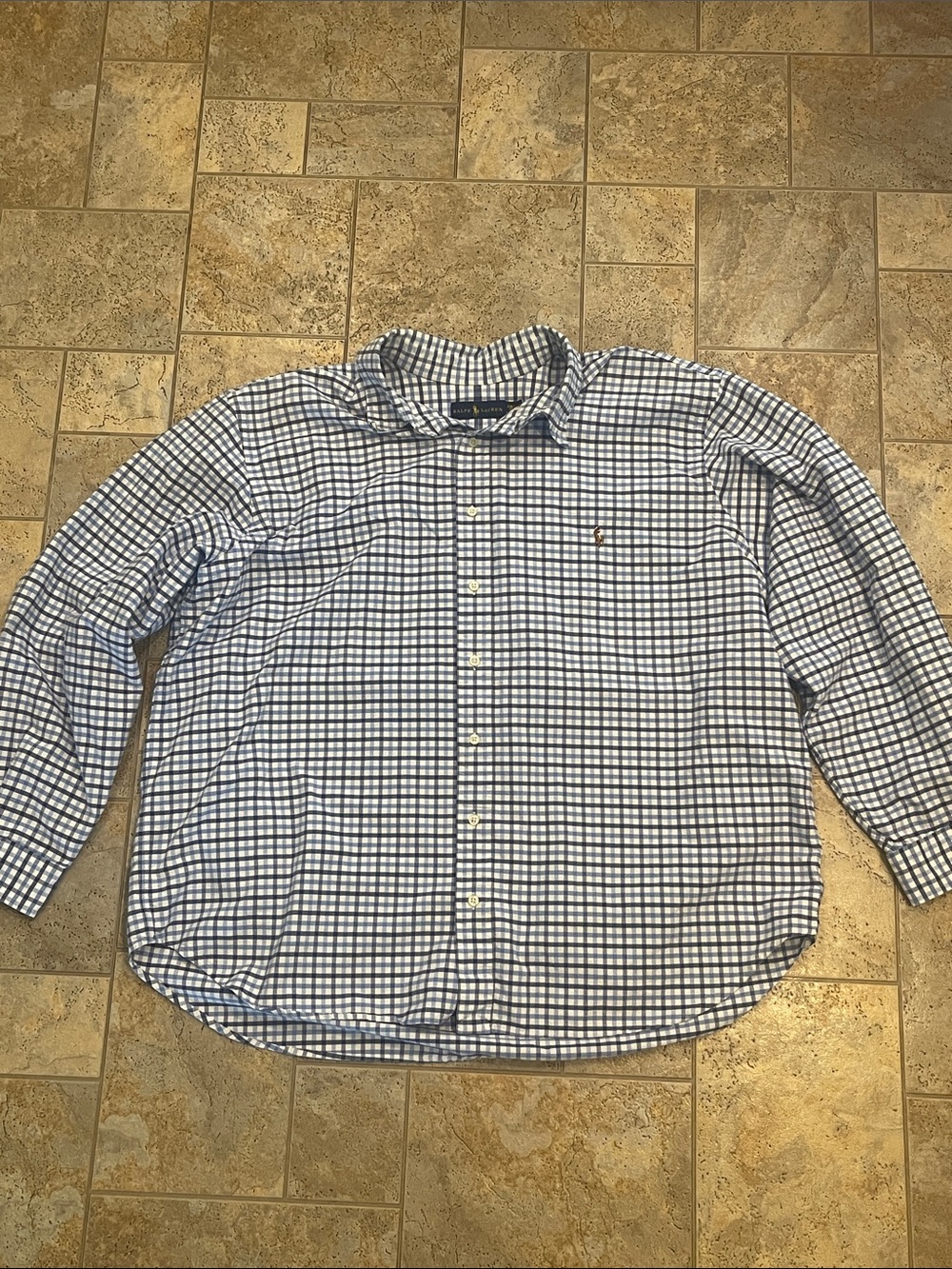 Ralph Lauren Navy and White Gingham Button-Down Shirt